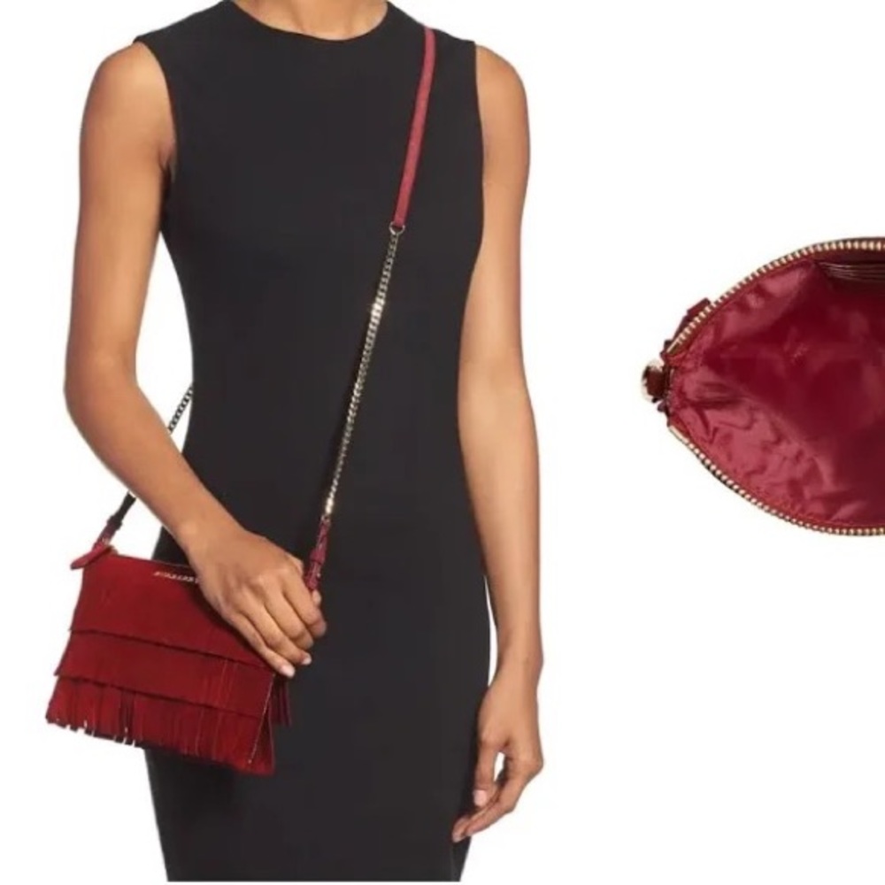 Burberry Peyton Suede Magenta Fringe Crossbody Bag - Picture 5 of 10